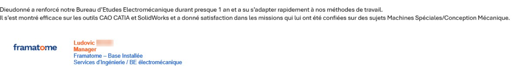 Recommandation écrite d'un client